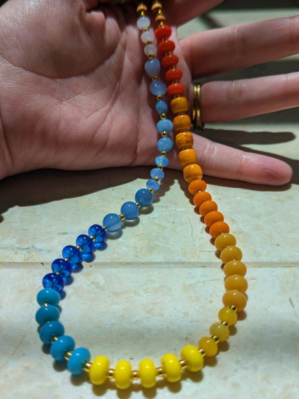 Handmade Rainbow Beaded Necklace with Gold Accents ✨